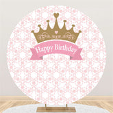 Krone Und Rosa Banner Glücklich Geburtstag Runden Hintergrund